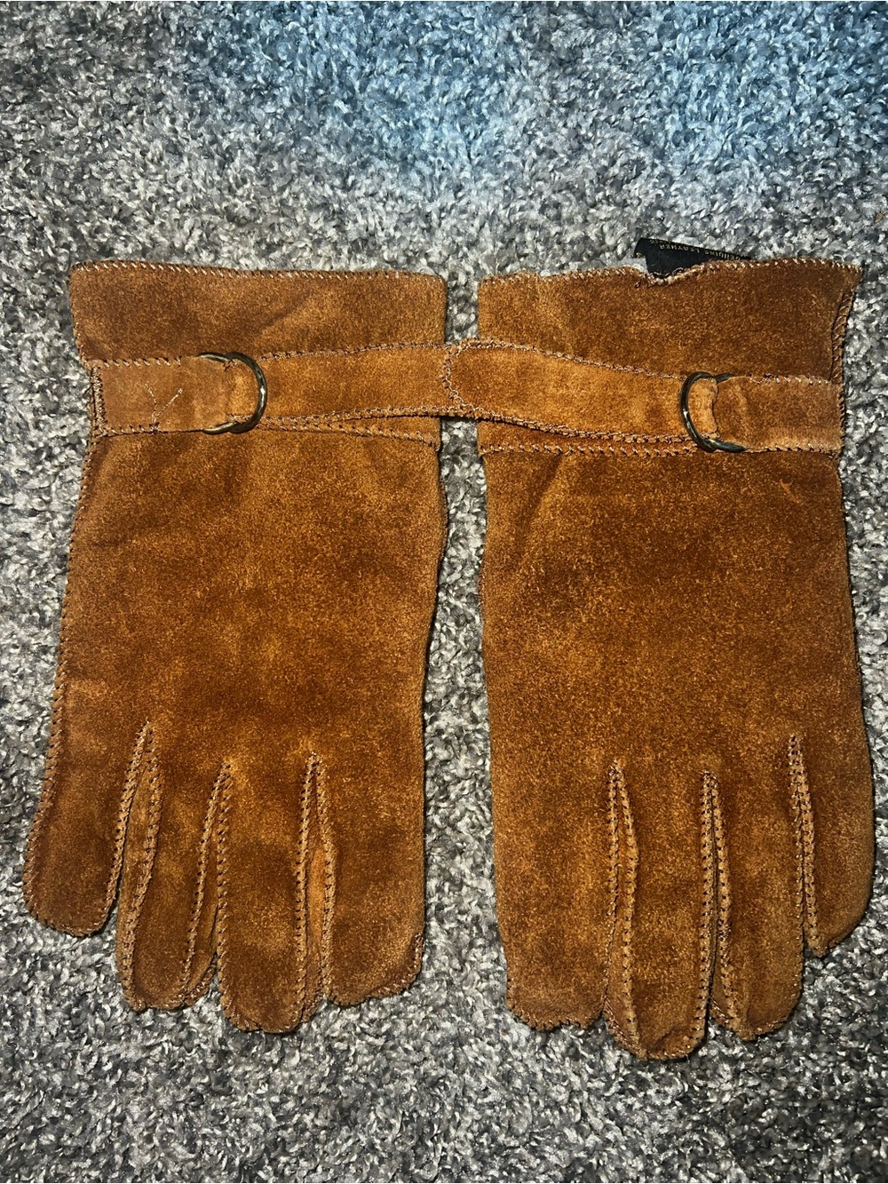 Avon Women's Brown Suede Gloves with Strap Detail